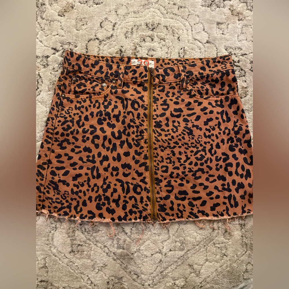 Free People Cheetah Denim Skirt - Sz 29